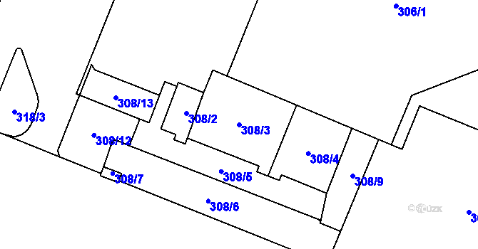 Parcela st. 308/3 v KÚ Bludovice, Katastrální mapa