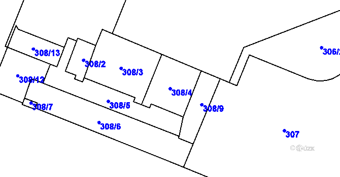 Parcela st. 308/4 v KÚ Bludovice, Katastrální mapa
