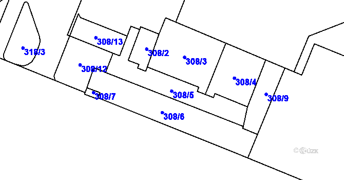 Parcela st. 308/5 v KÚ Bludovice, Katastrální mapa