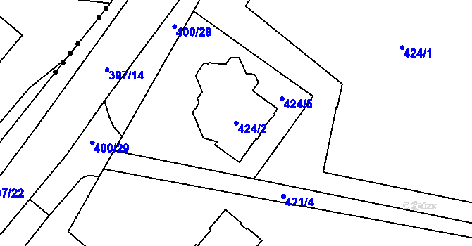 Parcela st. 424/2 v KÚ Bludovice, Katastrální mapa