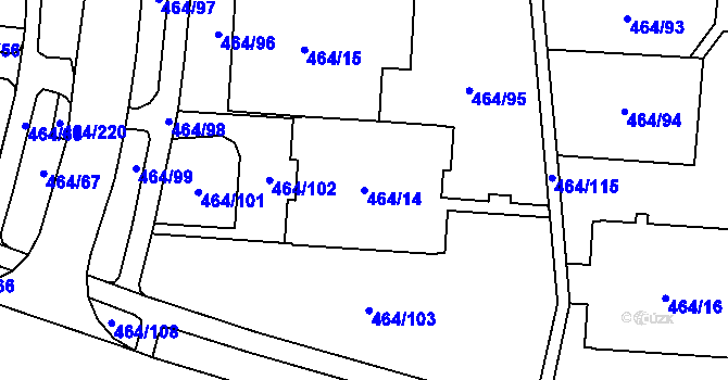 Parcela st. 464/14 v KÚ Bludovice, Katastrální mapa