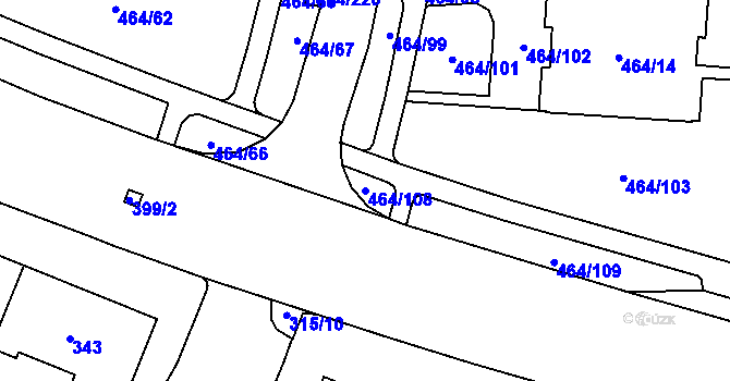 Parcela st. 464/108 v KÚ Bludovice, Katastrální mapa