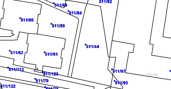 Parcela st. 511/44 v KÚ Bludovice, Katastrální mapa