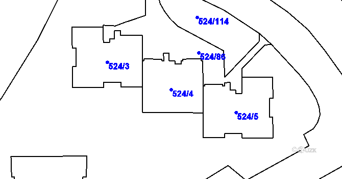 Parcela st. 524/4 v KÚ Bludovice, Katastrální mapa