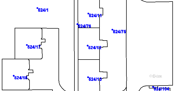 Parcela st. 524/12 v KÚ Bludovice, Katastrální mapa