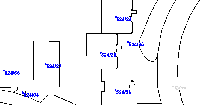 Parcela st. 524/25 v KÚ Bludovice, Katastrální mapa