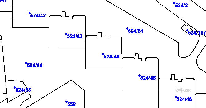 Parcela st. 524/44 v KÚ Bludovice, Katastrální mapa