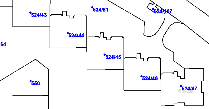 Parcela st. 524/45 v KÚ Bludovice, Katastrální mapa
