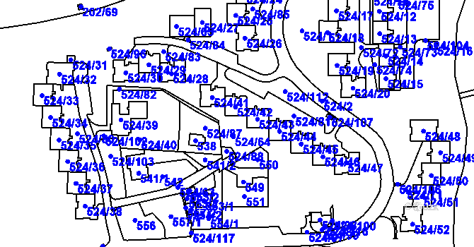Parcela st. 524/64 v KÚ Bludovice, Katastrální mapa