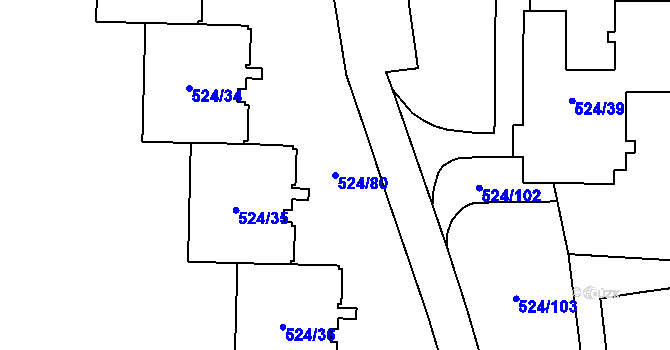 Parcela st. 524/80 v KÚ Bludovice, Katastrální mapa