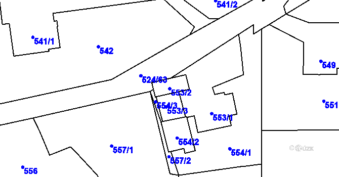 Parcela st. 553/2 v KÚ Bludovice, Katastrální mapa