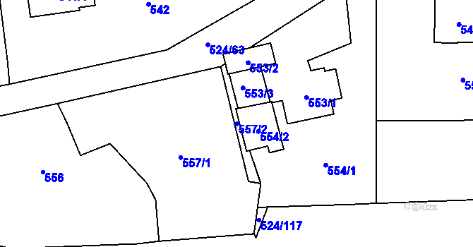Parcela st. 557/2 v KÚ Bludovice, Katastrální mapa
