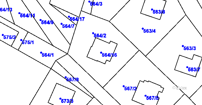 Parcela st. 564/16 v KÚ Bludovice, Katastrální mapa