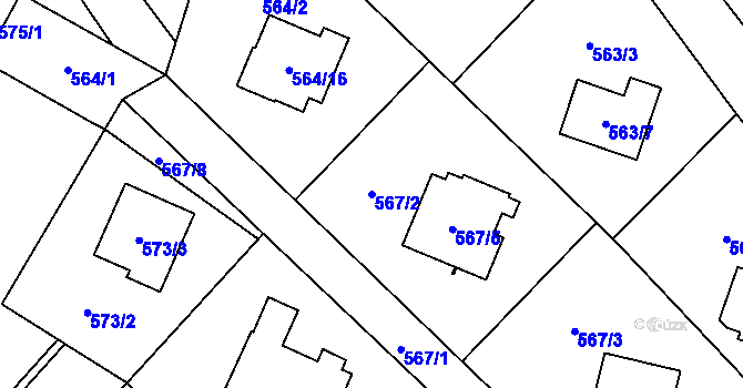 Parcela st. 567/2 v KÚ Bludovice, Katastrální mapa