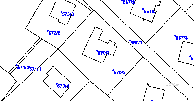 Parcela st. 570/3 v KÚ Bludovice, Katastrální mapa
