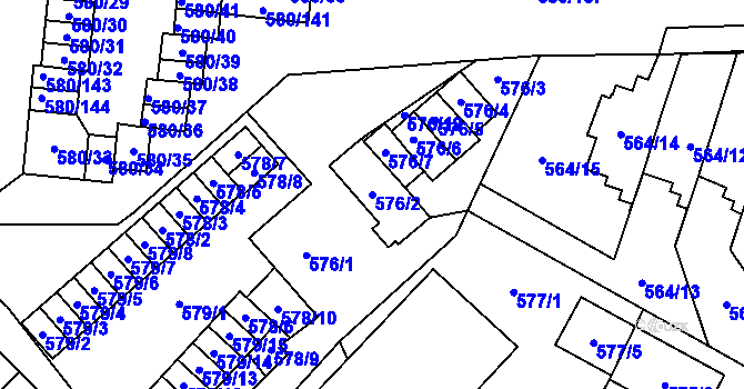 Parcela st. 576/2 v KÚ Bludovice, Katastrální mapa