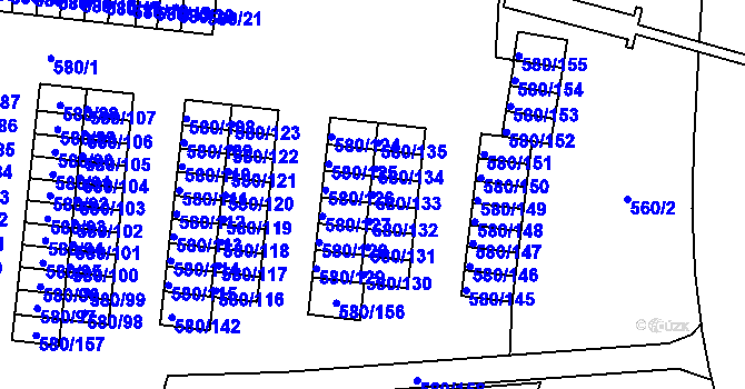 Parcela st. 580/133 v KÚ Bludovice, Katastrální mapa