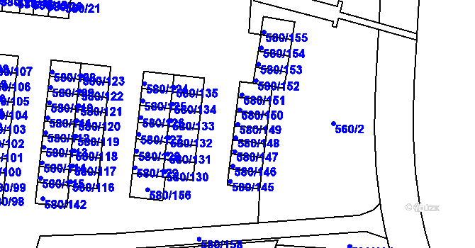 Parcela st. 580/149 v KÚ Bludovice, Katastrální mapa