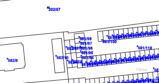 Parcela st. 581/97 v KÚ Bludovice, Katastrální mapa