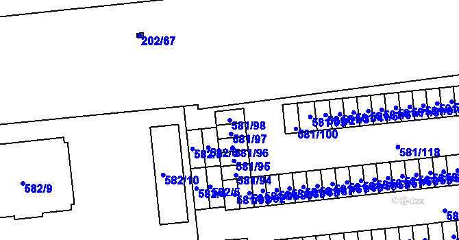 Parcela st. 581/98 v KÚ Bludovice, Katastrální mapa