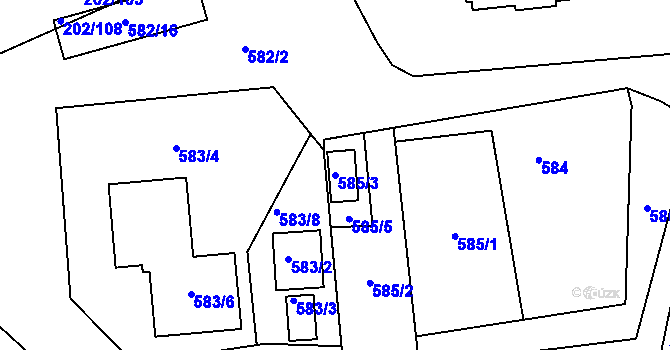 Parcela st. 585/3 v KÚ Bludovice, Katastrální mapa