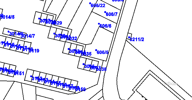 Parcela st. 606/5 v KÚ Bludovice, Katastrální mapa