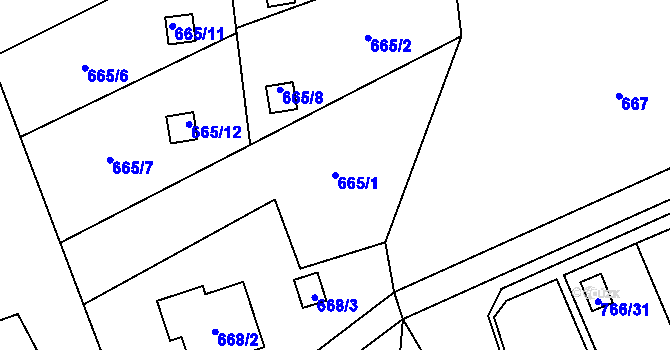 Parcela st. 665/1 v KÚ Bludovice, Katastrální mapa