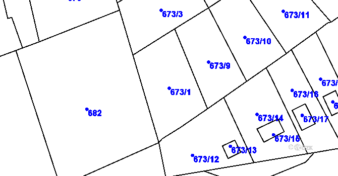 Parcela st. 673/1 v KÚ Bludovice, Katastrální mapa