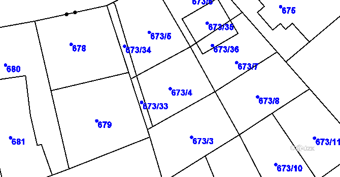 Parcela st. 673/4 v KÚ Bludovice, Katastrální mapa