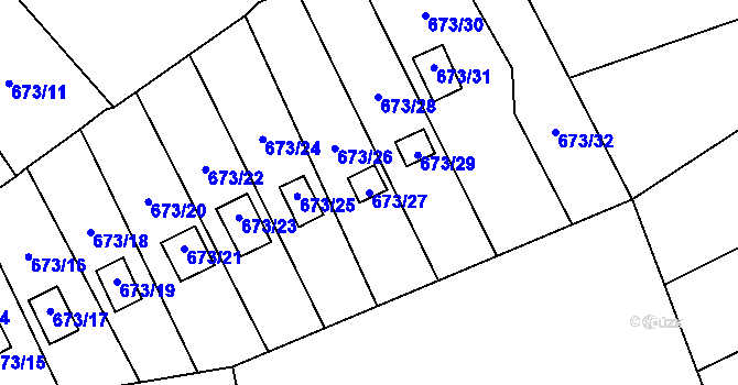 Parcela st. 673/27 v KÚ Bludovice, Katastrální mapa
