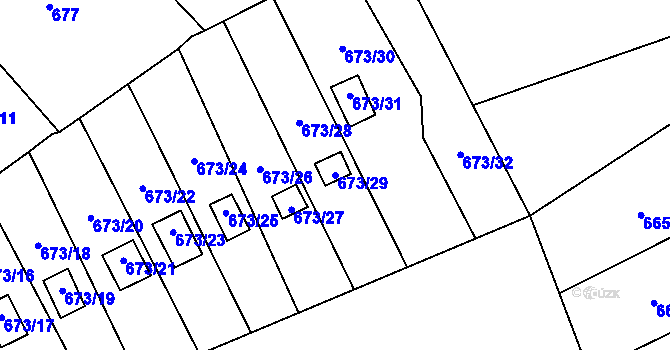 Parcela st. 673/29 v KÚ Bludovice, Katastrální mapa