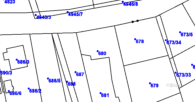 Parcela st. 680 v KÚ Bludovice, Katastrální mapa