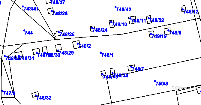 Parcela st. 748/1 v KÚ Bludovice, Katastrální mapa