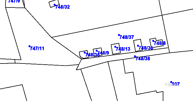 Parcela st. 748/9 v KÚ Bludovice, Katastrální mapa