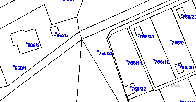 Parcela st. 766/25 v KÚ Bludovice, Katastrální mapa