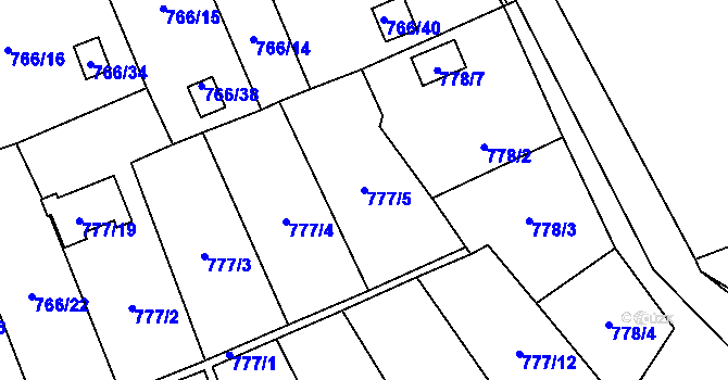 Parcela st. 777/5 v KÚ Bludovice, Katastrální mapa