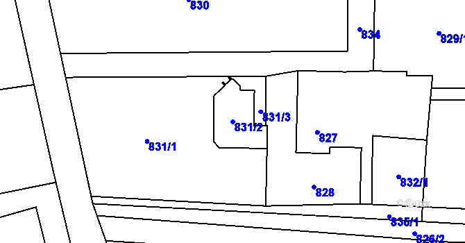 Parcela st. 831/2 v KÚ Bludovice, Katastrální mapa