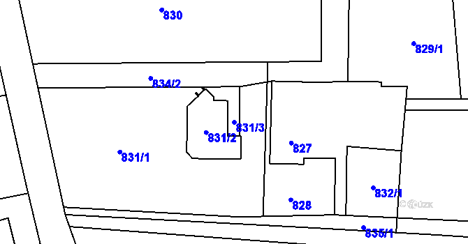 Parcela st. 831/3 v KÚ Bludovice, Katastrální mapa