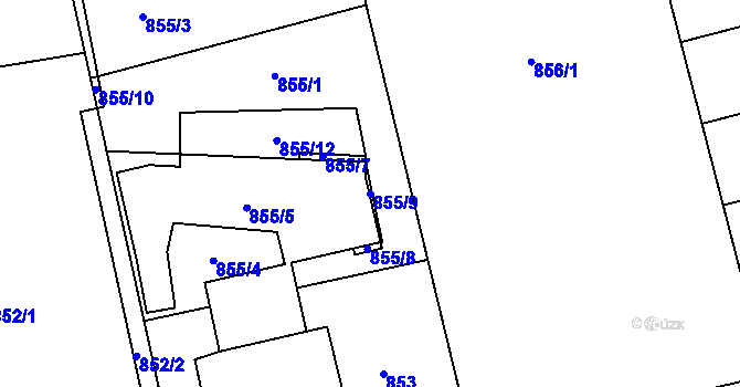 Parcela st. 855/9 v KÚ Bludovice, Katastrální mapa