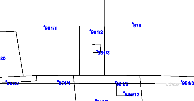 Parcela st. 981/3 v KÚ Bludovice, Katastrální mapa
