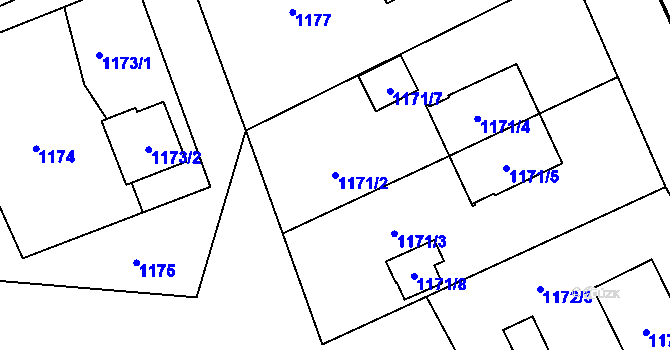 Parcela st. 1171/2 v KÚ Bludovice, Katastrální mapa