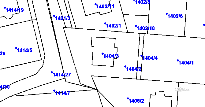 Parcela st. 1404/3 v KÚ Bludovice, Katastrální mapa