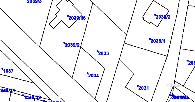 Parcela st. 2033 v KÚ Bludovice, Katastrální mapa