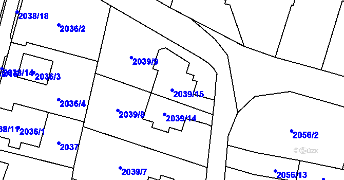 Parcela st. 2039/15 v KÚ Bludovice, Katastrální mapa