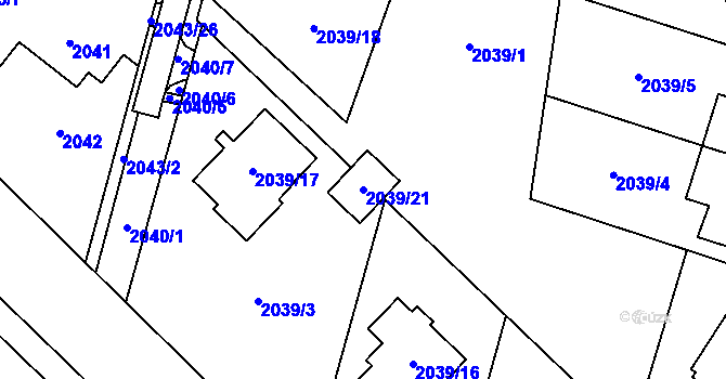 Parcela st. 2039/21 v KÚ Bludovice, Katastrální mapa