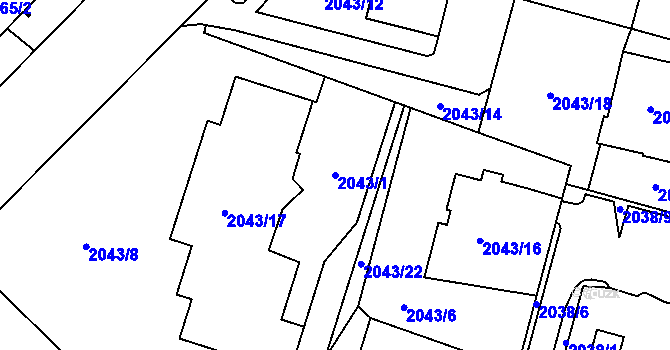 Parcela st. 2043/1 v KÚ Bludovice, Katastrální mapa
