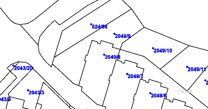 Parcela st. 2049/8 v KÚ Bludovice, Katastrální mapa