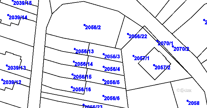 Parcela st. 2056/3 v KÚ Bludovice, Katastrální mapa