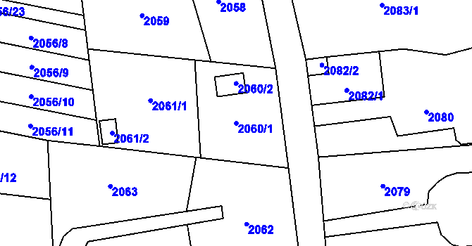 Parcela st. 2060/1 v KÚ Bludovice, Katastrální mapa