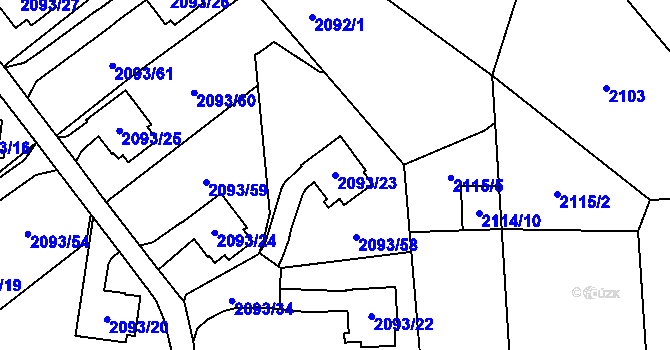 Parcela st. 2093/23 v KÚ Bludovice, Katastrální mapa
